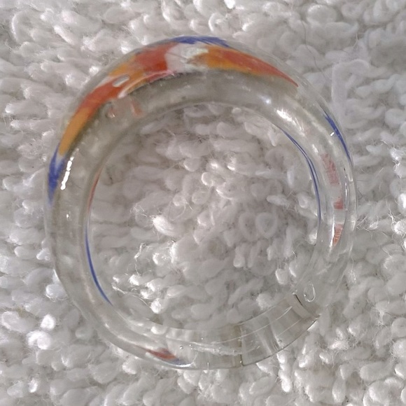 Vintage Art Glass Handmade Red Orange Blue Band Ring - Picture 3 of 11